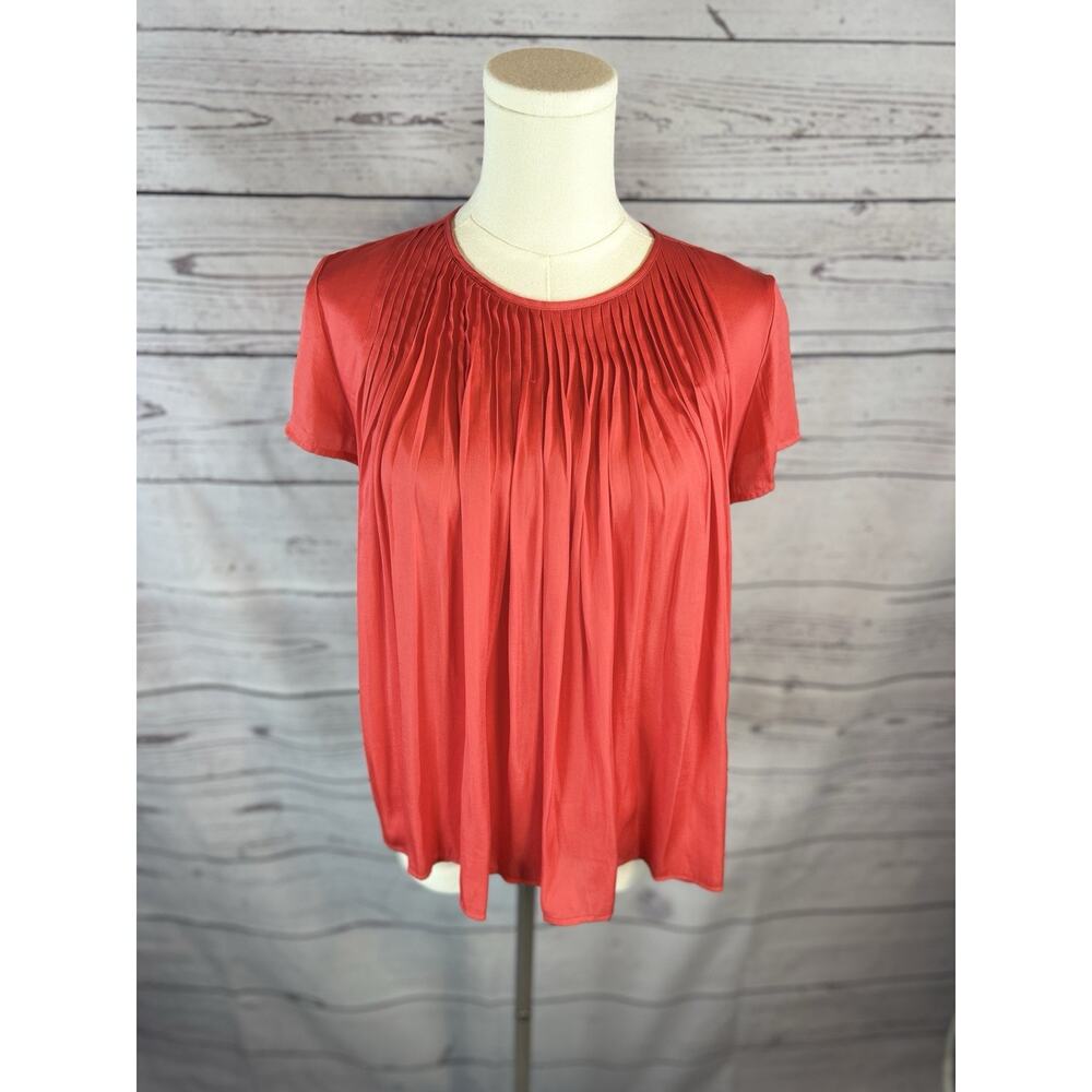 Anthropologie Dolan Pleated Top Women XS Coral Short Sleeve Blouse